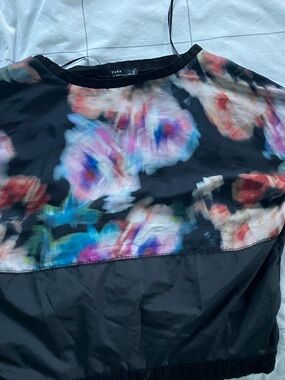 Zara Black Floral Crop Top with Pink, Blue & Purple Accents